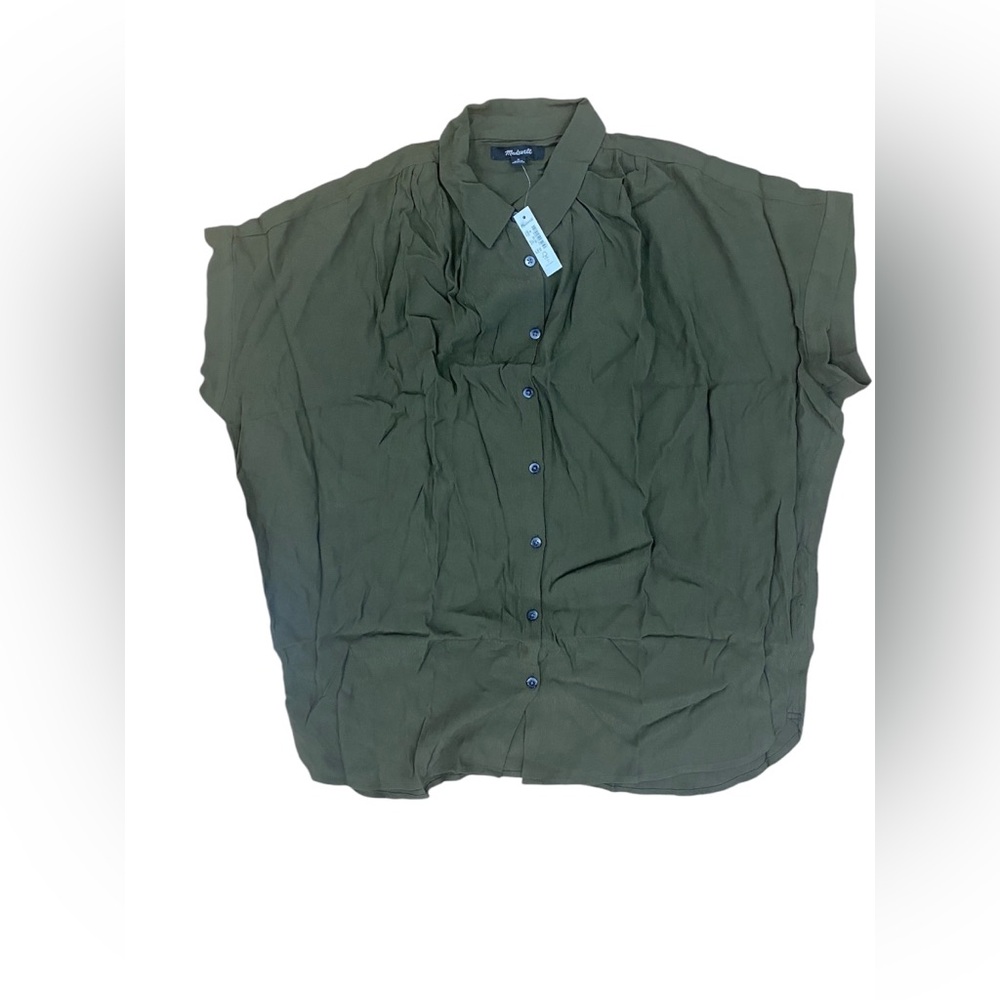 Madewell Green Button Front Cap Sleeve Blouse Top